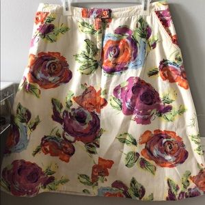 J.Jill watercolor Floral Cotton Summer A-Line skirt 14